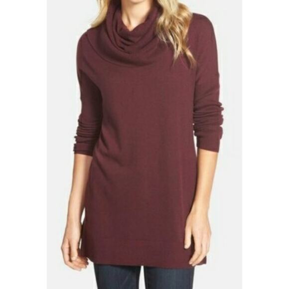 Caslon (Nordstrom) Side Slit Cowl Neck Tunic Sweater in Burgundy XXL NWT - Picture 2 of 8